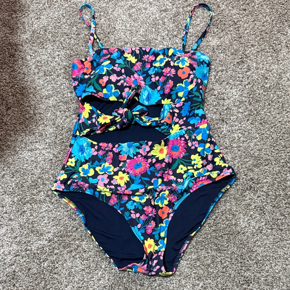 aerie Navy Floral Cutout One-Piece Swimsuit - Multicolor